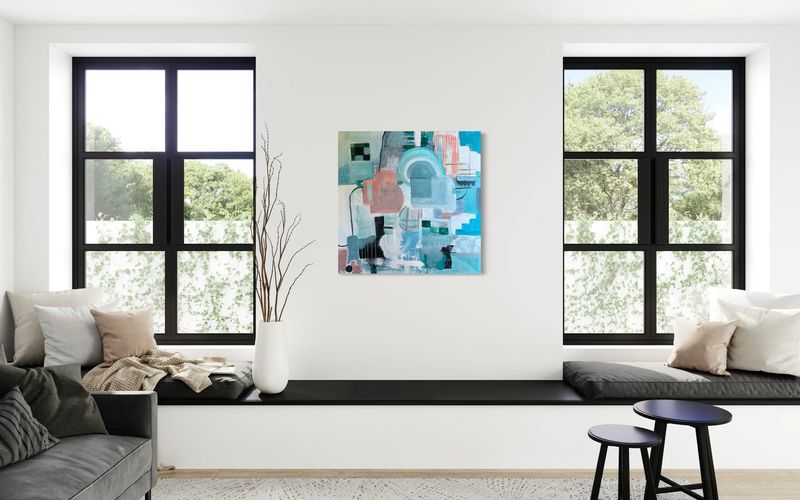 Abstract acrylic painting in a modern interior